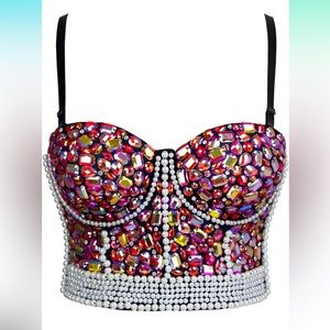 Colorful Rhinestone Beaded Push Up Crop Top
